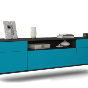 Lowboard Chesapeake | hängend | Korpus Anthrazit | Front in Türkis | 180x49x35cm (BxHxT)