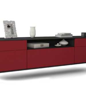 Lowboard Chesapeake | hängend | Korpus Anthrazit | Front in Bordeaux | 180x49x35cm (BxHxT)