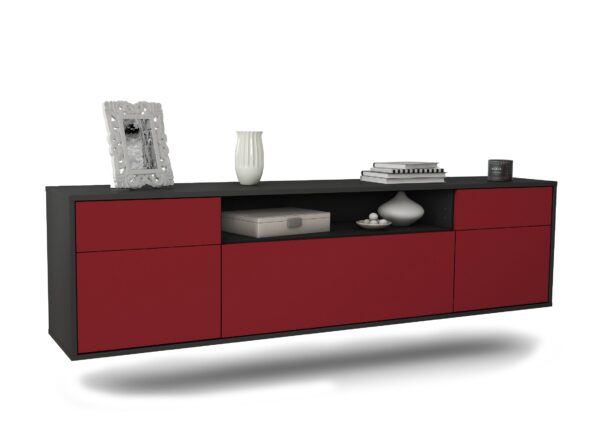 Lowboard Chesapeake | hängend | Korpus Anthrazit | Front in Bordeaux | 180x49x35cm (BxHxT)