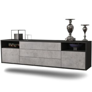 Lowboard Krefeld | hängend | Korpus Anthrazit | Front in Beton Optik | 180x49x35cm (BxHxT)