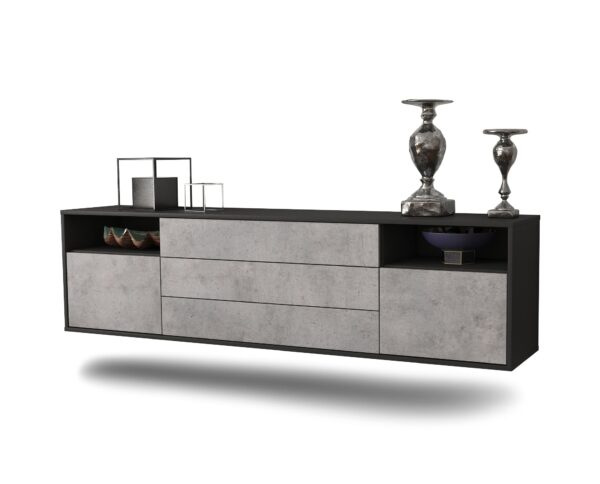 Lowboard Krefeld | hängend | Korpus Anthrazit | Front in Beton Optik | 180x49x35cm (BxHxT)