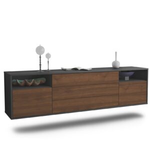 Lowboard Krefeld | hängend | Korpus Anthrazit | Front in Walnuss Holz Optik | 180x49x35cm (BxHxT)