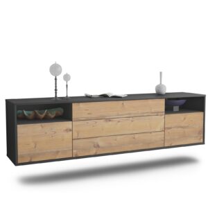 Lowboard Krefeld | hängend | Korpus Anthrazit | Front in Pinie Holz Optik | 180x49x35cm (BxHxT)
