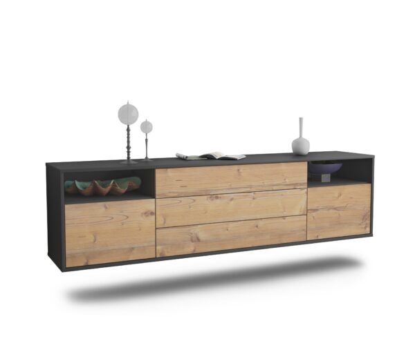 Lowboard Krefeld | hängend | Korpus Anthrazit | Front in Pinie Holz Optik | 180x49x35cm (BxHxT)