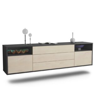 Lowboard Krefeld | hängend | Korpus Anthrazit | Front in Zeder Holz Optik | 180x49x35cm (BxHxT)