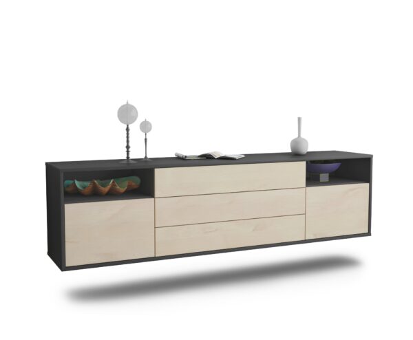Lowboard Krefeld | hängend | Korpus Anthrazit | Front in Zeder Holz Optik | 180x49x35cm (BxHxT)