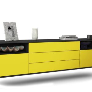 Lowboard Krefeld | hängend | Korpus Anthrazit | Front in Gelb | 180x49x35cm (BxHxT)