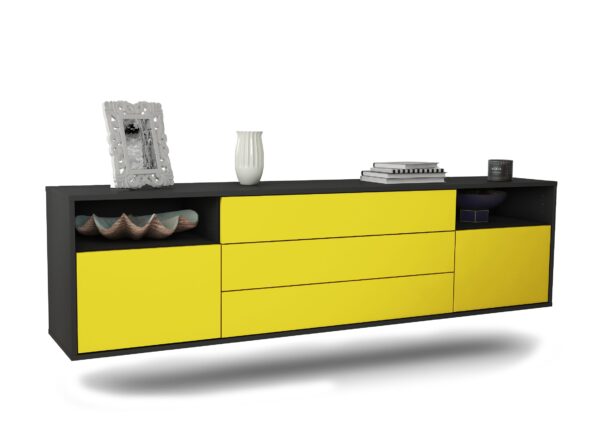 Lowboard Krefeld | hängend | Korpus Anthrazit | Front in Gelb | 180x49x35cm (BxHxT)