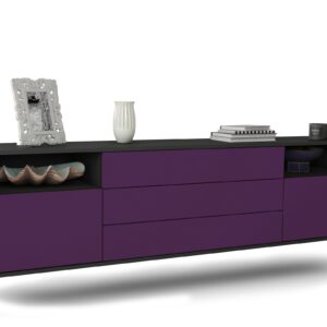 Lowboard Krefeld | hängend | Korpus Anthrazit | Front in Lila | 180x49x35cm (BxHxT)