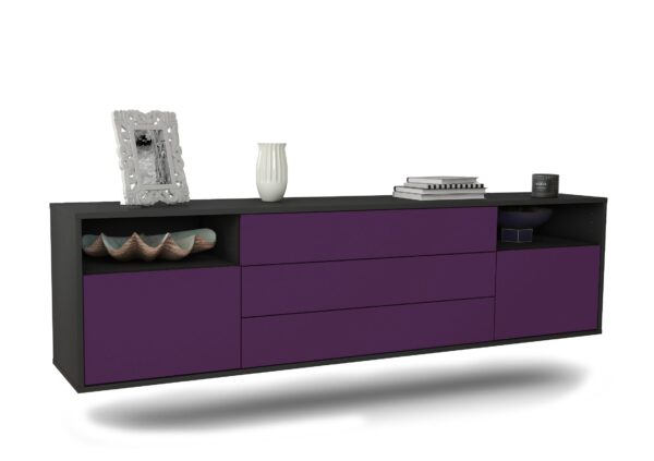 Lowboard Krefeld | hängend | Korpus Anthrazit | Front in Lila | 180x49x35cm (BxHxT)