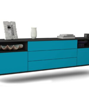 Lowboard Krefeld | hängend | Korpus Anthrazit | Front in Türkis | 180x49x35cm (BxHxT)