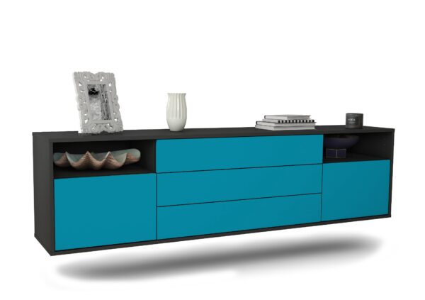 Lowboard Krefeld | hängend | Korpus Anthrazit | Front in Türkis | 180x49x35cm (BxHxT)