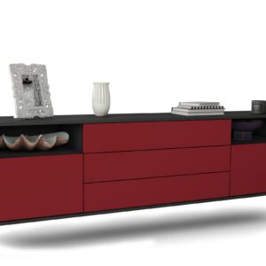 Lowboard Krefeld | hängend | Korpus Anthrazit | Front in Bordeaux | 180x49x35cm (BxHxT)