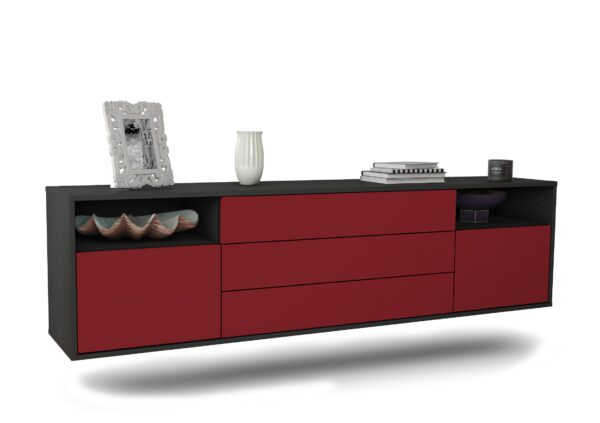 Lowboard Krefeld | hängend | Korpus Anthrazit | Front in Bordeaux | 180x49x35cm (BxHxT)