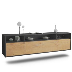 Lowboard Durham | hängend | Korpus Anthrazit | Front in Eiche Holz Optik | 180x49x35cm (BxHxT)