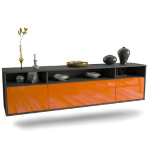 Lowboard Durham | hängend | Korpus Anthrazit | Front in Hochglanz Orange | 180x49x35cm (BxHxT)