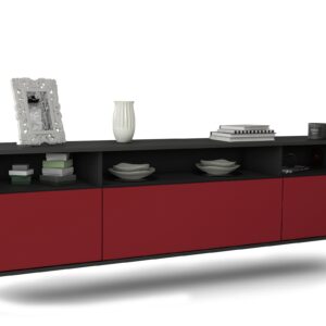 Lowboard Durham | hängend | Korpus Anthrazit | Front in Bordeaux | 180x49x35cm (BxHxT)