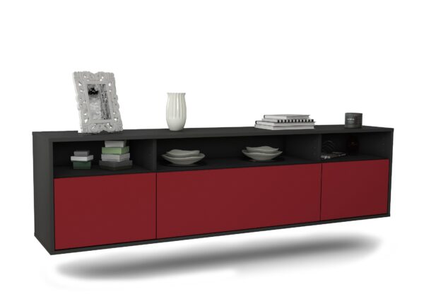 Lowboard Durham | hängend | Korpus Anthrazit | Front in Bordeaux | 180x49x35cm (BxHxT)