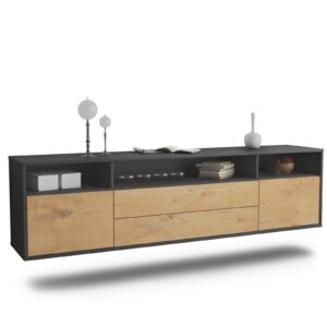 Lowboard Laredo | hängend | Korpus Anthrazit | Front in Eiche Holz Optik | 180x49x35cm (BxHxT)