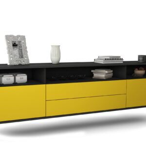 Lowboard Laredo | hängend | Korpus Anthrazit | Front in Gelb | 180x49x35cm (BxHxT)