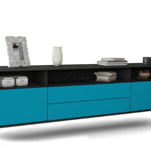 Lowboard Laredo | hängend | Korpus Anthrazit | Front in Türkis | 180x49x35cm (BxHxT)