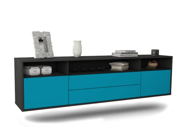Lowboard Laredo | hängend | Korpus Anthrazit | Front in Türkis | 180x49x35cm (BxHxT)