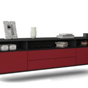 Lowboard Laredo | hängend | Korpus Anthrazit | Front in Bordeaux | 180x49x35cm (BxHxT)