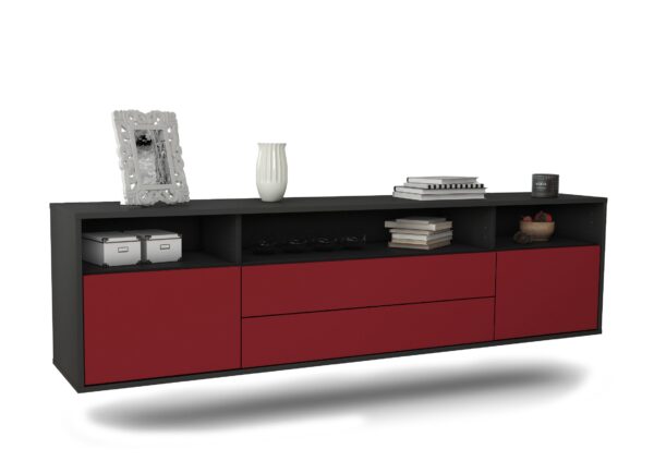 Lowboard Laredo | hängend | Korpus Anthrazit | Front in Bordeaux | 180x49x35cm (BxHxT)