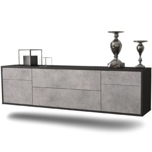 Lowboard Chula Vista | hängend | Korpus Anthrazit | Front in Beton Optik | 180x49x35cm (BxHxT)