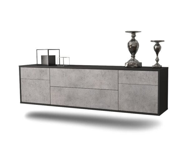 Lowboard Chula Vista | hängend | Korpus Anthrazit | Front in Beton Optik | 180x49x35cm (BxHxT)
