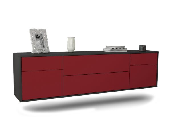 Lowboard Chula Vista | hängend | Korpus Anthrazit | Front in Bordeaux | 180x49x35cm (BxHxT)