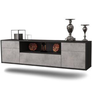 Lowboard Lubbock | hängend | Korpus Anthrazit | Front in Beton Optik | 180x49x35cm (BxHxT)