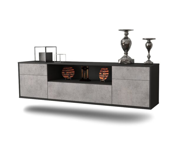 Lowboard Lubbock | hängend | Korpus Anthrazit | Front in Beton Optik | 180x49x35cm (BxHxT)