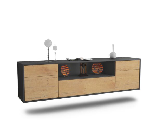 Lowboard Lubbock | hängend | Korpus Anthrazit | Front in Eiche Holz Optik | 180x49x35cm (BxHxT)