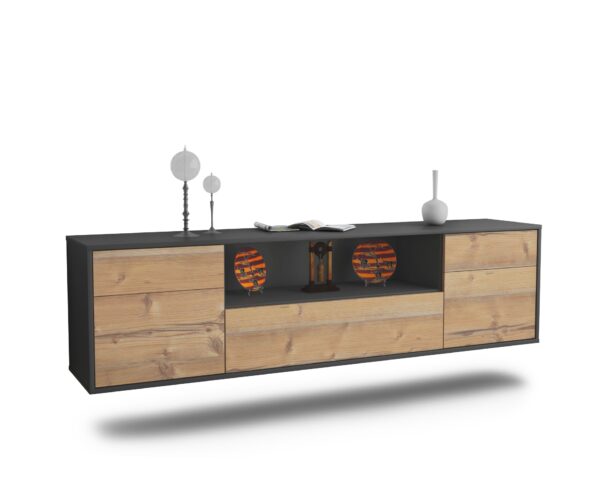 Lowboard Lubbock | hängend | Korpus Anthrazit | Front in Pinie Holz Optik | 180x49x35cm (BxHxT)