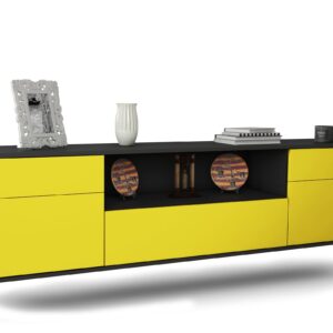Lowboard Lubbock | hängend | Korpus Anthrazit | Front in Gelb | 180x49x35cm (BxHxT)