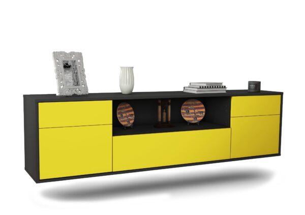Lowboard Lubbock | hängend | Korpus Anthrazit | Front in Gelb | 180x49x35cm (BxHxT)