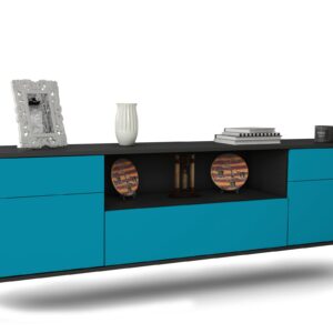 Lowboard Lubbock | hängend | Korpus Anthrazit | Front in Türkis | 180x49x35cm (BxHxT)