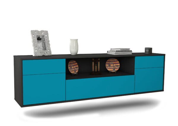 Lowboard Lubbock | hängend | Korpus Anthrazit | Front in Türkis | 180x49x35cm (BxHxT)