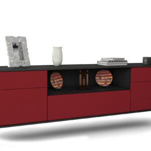 Lowboard Lubbock | hängend | Korpus Anthrazit | Front in Bordeaux | 180x49x35cm (BxHxT)
