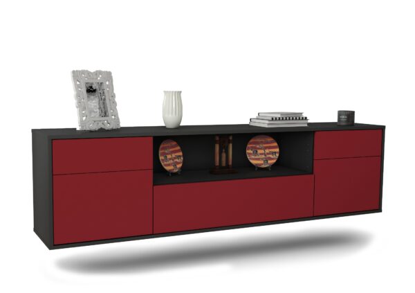 Lowboard Lubbock | hängend | Korpus Anthrazit | Front in Bordeaux | 180x49x35cm (BxHxT)