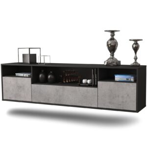 Lowboard Winston-Salem | hängend | Korpus Anthrazit | Front in Beton Optik | 180x49x35cm (BxHxT)