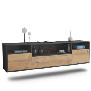 Lowboard Winston-Salem | hängend | Korpus Anthrazit | Front in Pinie Holz Optik | 180x49x35cm (BxHxT)