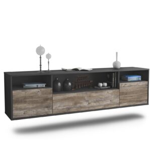 Lowboard Winston-Salem | hängend | Korpus Anthrazit | Front in Treibholz Holz Optik | 180x49x35cm (BxHxT)