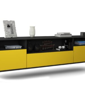 Lowboard Winston-Salem | hängend | Korpus Anthrazit | Front in Gelb | 180x49x35cm (BxHxT)