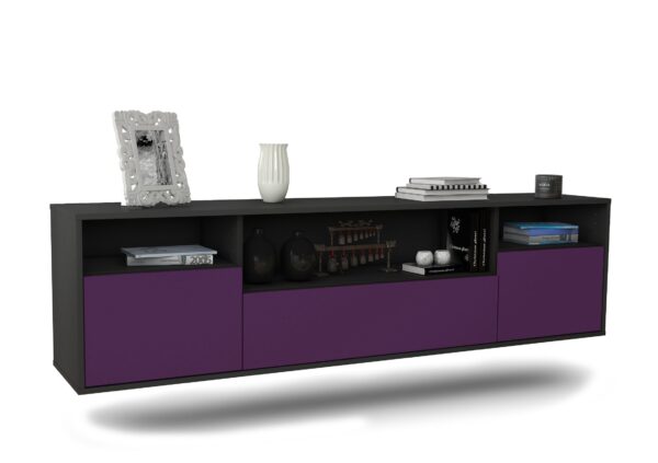 Lowboard Winston-Salem | hängend | Korpus Anthrazit | Front in Lila | 180x49x35cm (BxHxT)