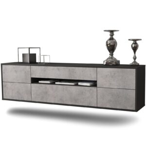 Lowboard Reno | hängend | Korpus Anthrazit | Front in Beton Optik | 180x49x35cm (BxHxT)