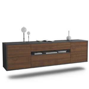 Lowboard Reno | hängend | Korpus Anthrazit | Front in Walnuss Holz Optik | 180x49x35cm (BxHxT)