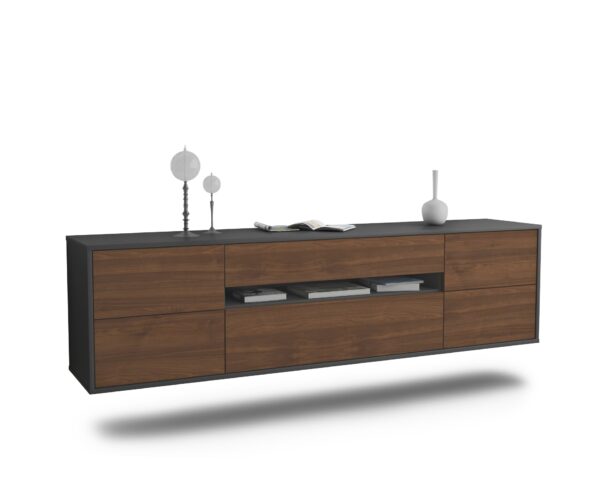 Lowboard Reno | hängend | Korpus Anthrazit | Front in Walnuss Holz Optik | 180x49x35cm (BxHxT)