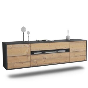 Lowboard Reno | hängend | Korpus Anthrazit | Front in Pinie Holz Optik | 180x49x35cm (BxHxT)
